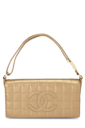Chanel,  Gold Leather Chocolate Bar Shoulder Bag Medium, Gold