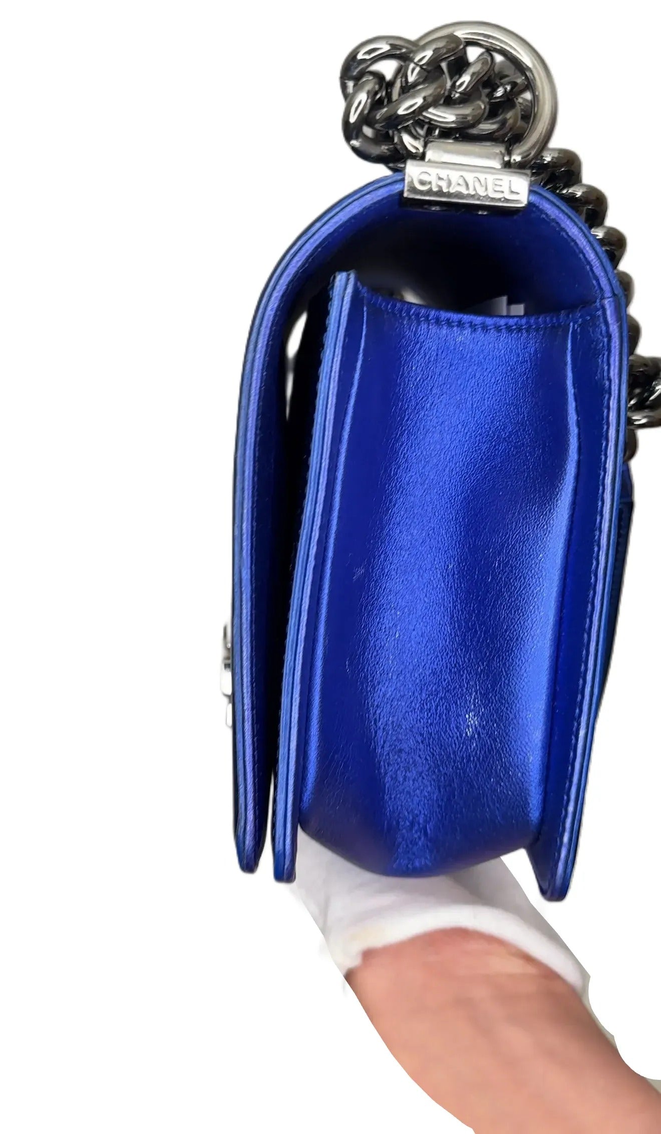 Chanel Large Patent Boy Bag - Blue Shoulder Bags B18-01