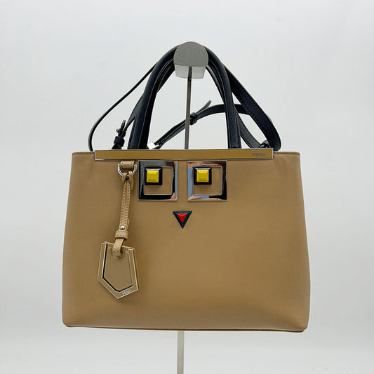 FENDI Vitello Baltico Hypnoteyes Studded Petite 2Jours Tote Cuoio LA14322