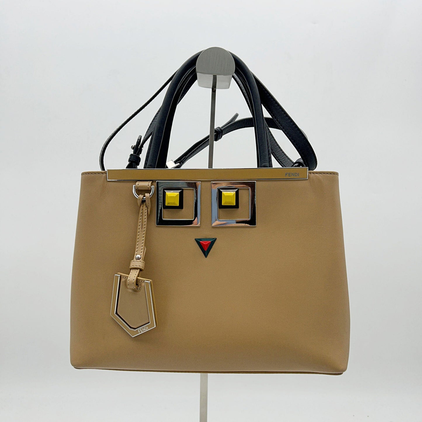FENDI Vitello Baltico Hypnoteyes Studded Petite 2Jours Tote Cuoio LA14322