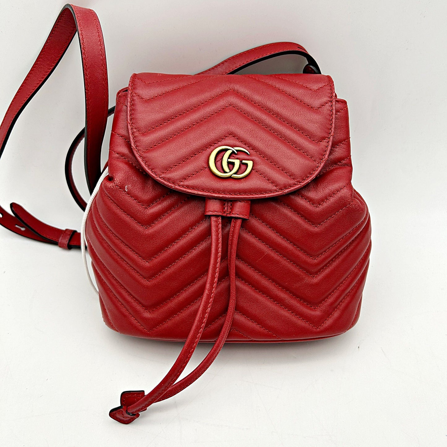 GUCCI Calfskin Matelasse GG Marmont Flap Backpack Hibiscus Red LA32914