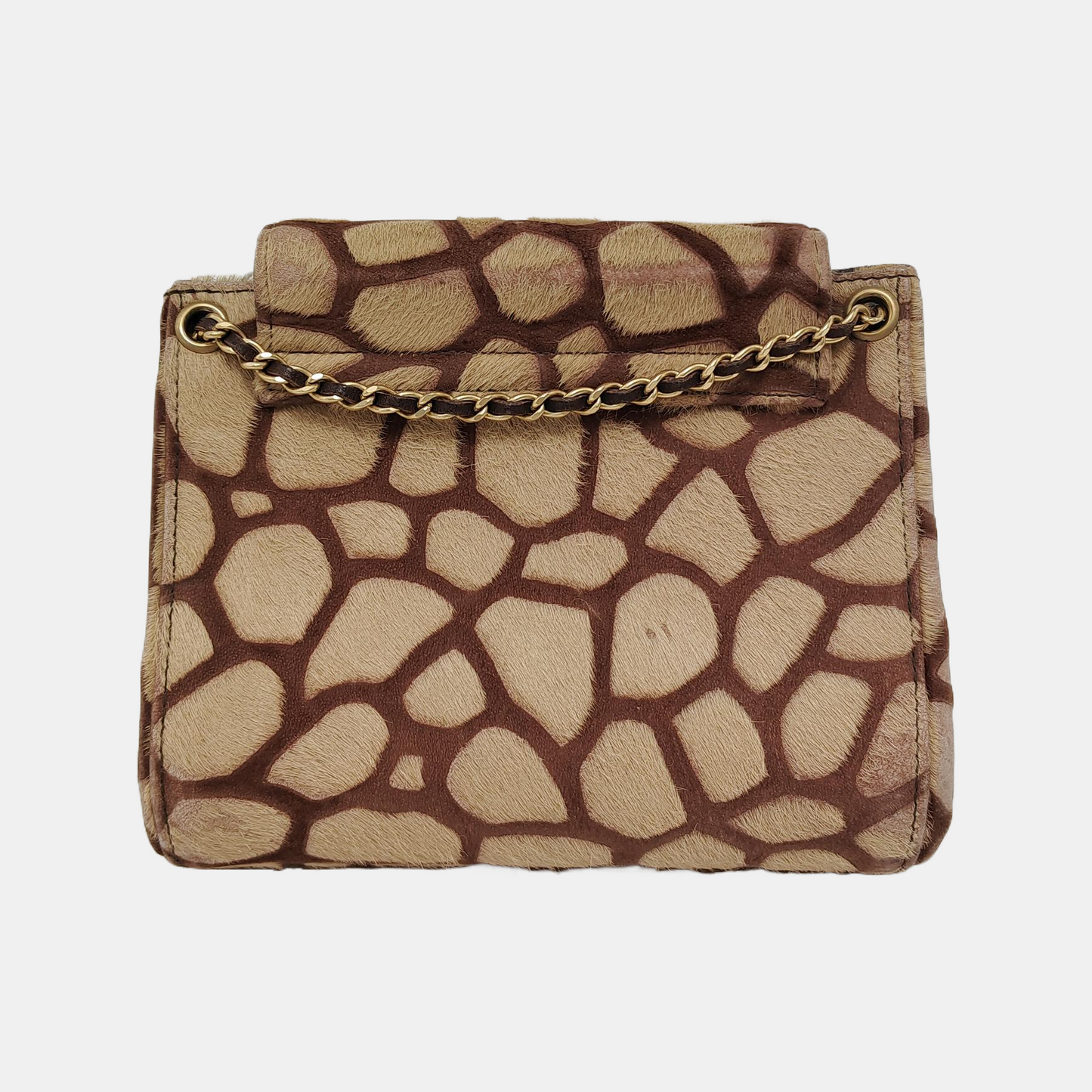 Chanel Brown Beige Giraffe Print Pony Hair Accordion 2.55 Reissue Shoulder bag