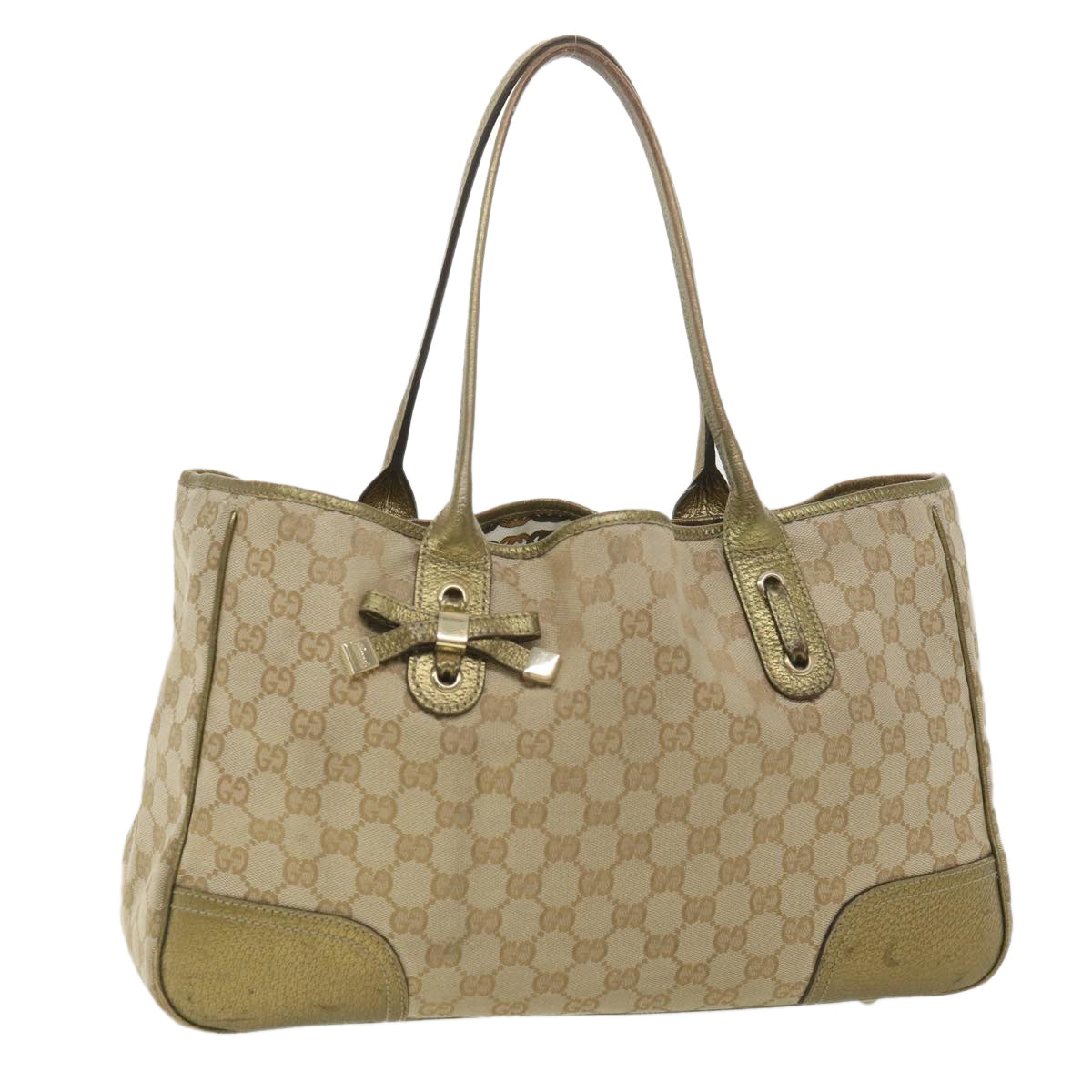 GUCCI GG Canvas Shoulder Bag Beige Gold 163805  38395
