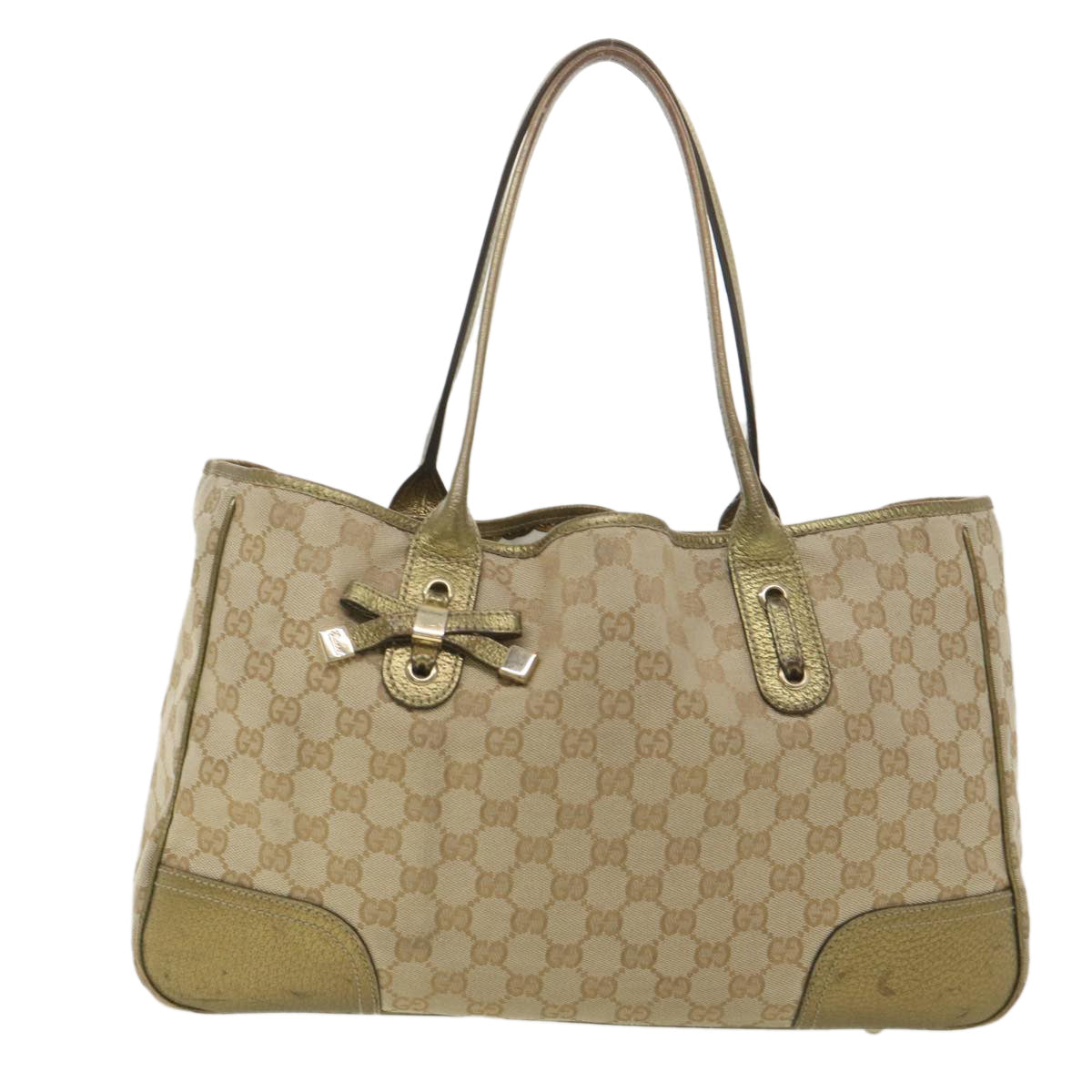 GUCCI GG Canvas Shoulder Bag Beige Gold 163805  38395