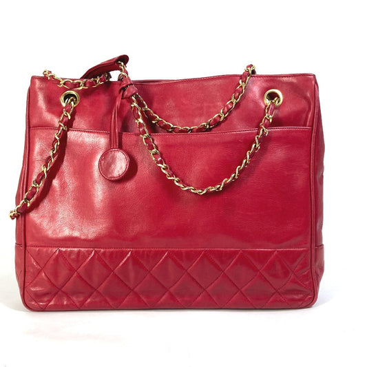 CHANEL Shoulder Bag leather Red vintage quilting matelasse Women Used