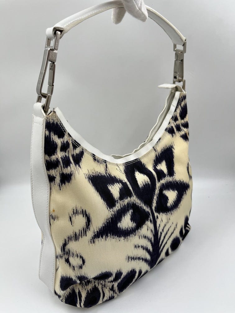 Vintage Gucci Shoulder Bag with Navy & White Flower Pattern