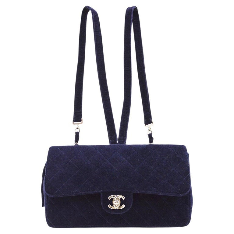 Chanel Navy Velvet Shoulder Flap Blackpack Vintage Silver HW, 1996