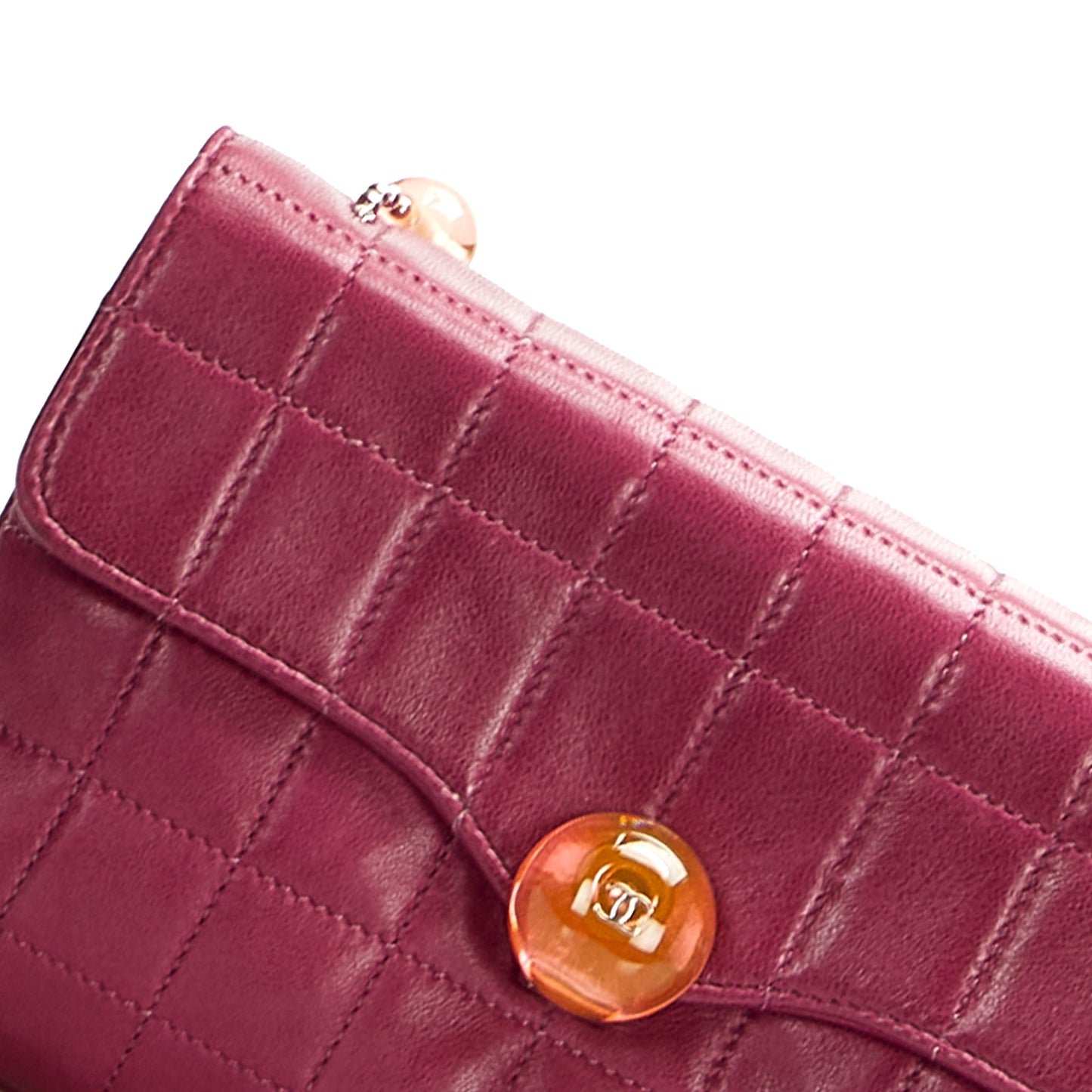 Magenta Chanel Square Quilted Lambskin Beaded Chain Shoulder Bag
