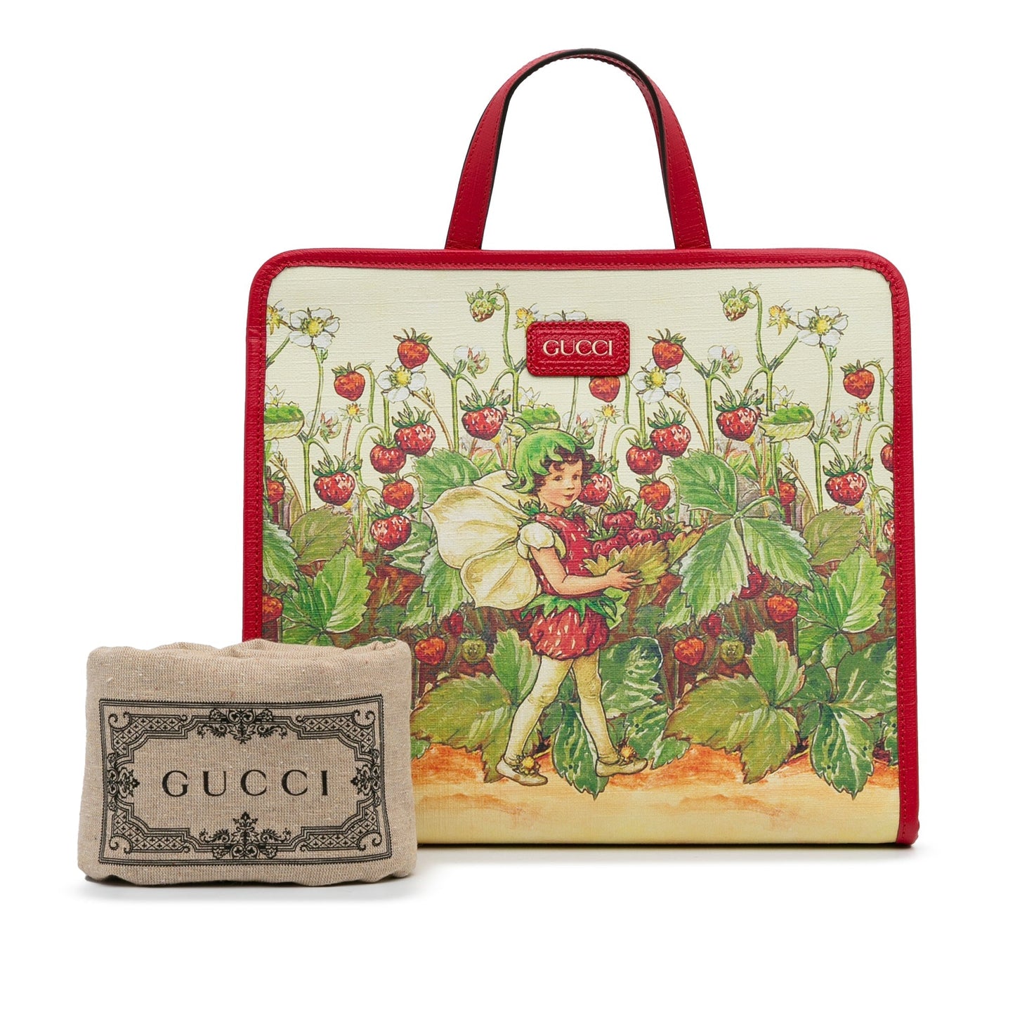 Red Gucci Kids Strawberry Fairy Tote Bag