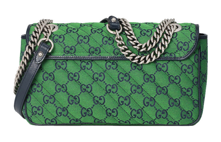 (WMNS) GUCCI Leather GG Marmont Multicolor Logo Single-Shoulder Bag Small Green/Blue 443497-2UZCN-3368