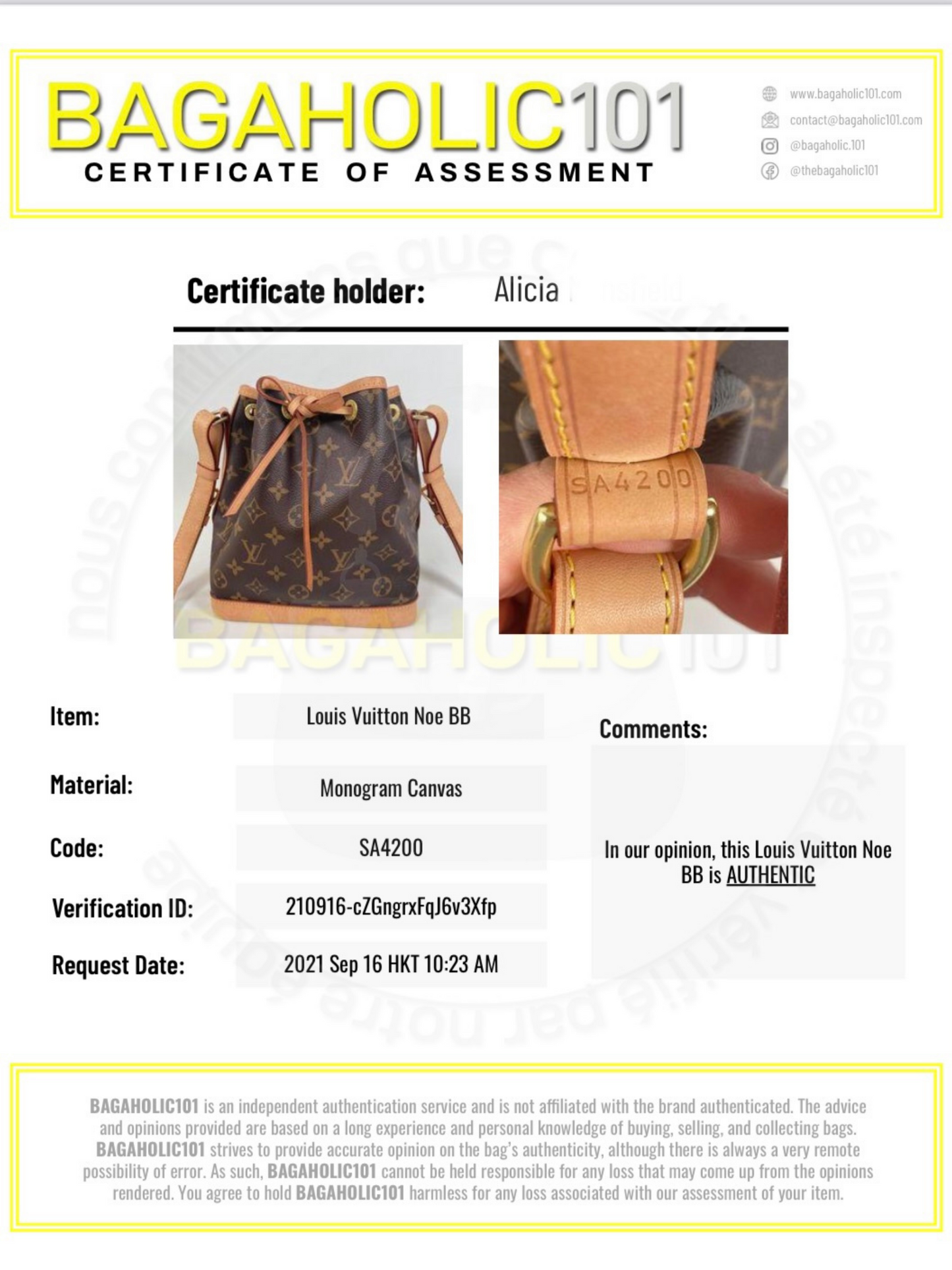 LOUIS VUITTON - NOÉ BB IN MONOGRAM CANVAS - YR 2020