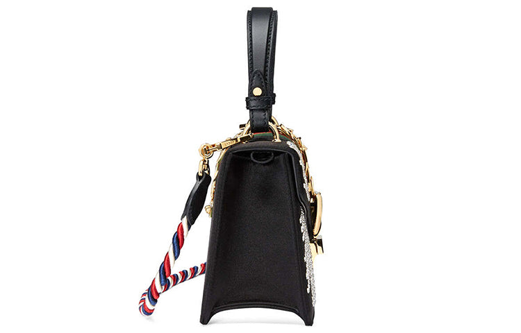 (WMNS) Gucci Sylvie Gold Buckle Stripe Webbing Mini Black HandBag 470270-9AAQG-8720