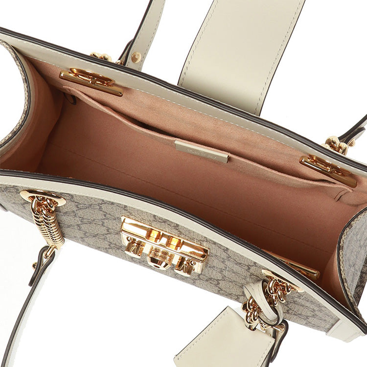 (WMNS) Gucci Padlock Metallic Logo Canvas Chain handBag Small / White 498156-KHNKG-9761
