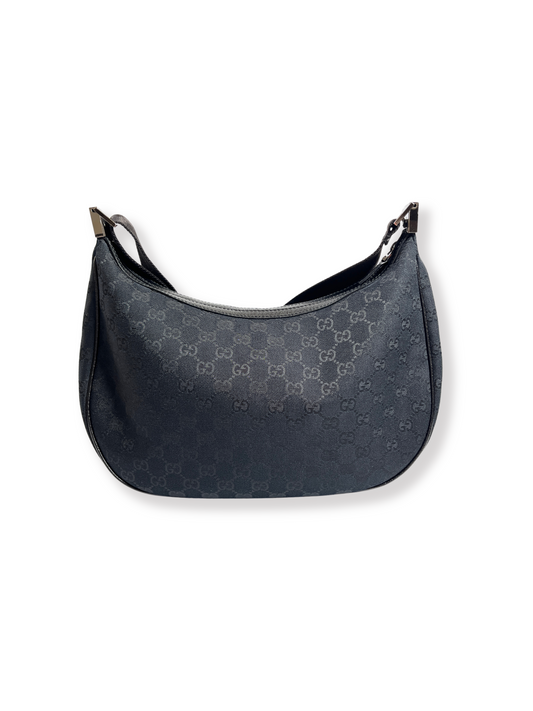 GUCCI - BLACK GG CANVAS HALF MOON HOBO CROSS BODY BAG