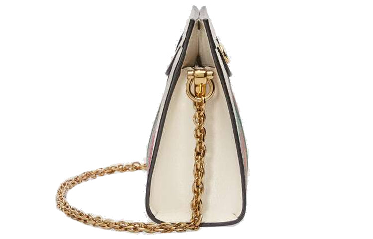 (WMNS) GUCCI Ophidia Flowers Printing Logo Stripe Webbing Canvas Chain Shoulder Messenger Bag Small / White / Multi-Color 503877-HV8AC-9759