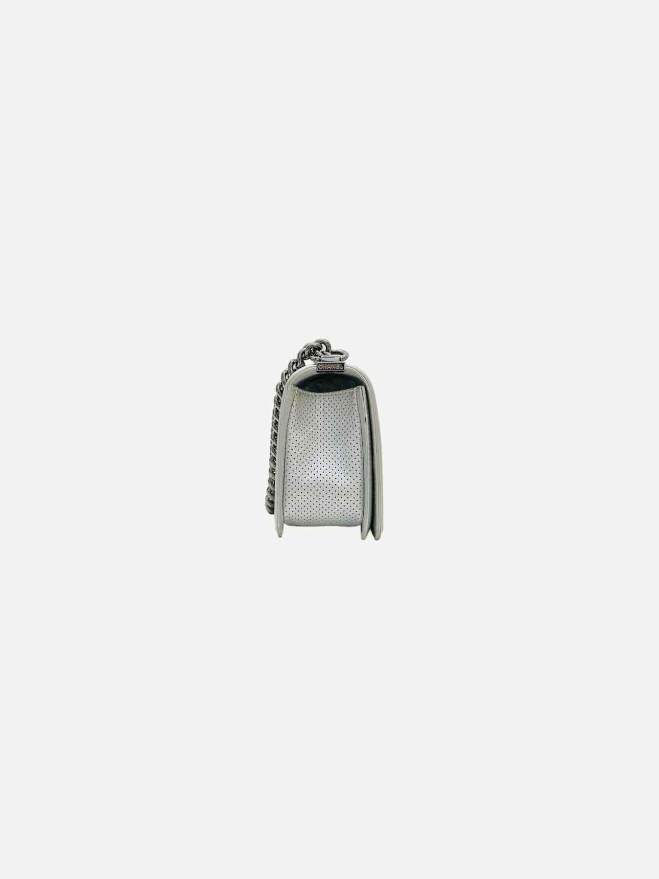 CHANEL New Boy Flap Silver Perforated Shoulder Bag