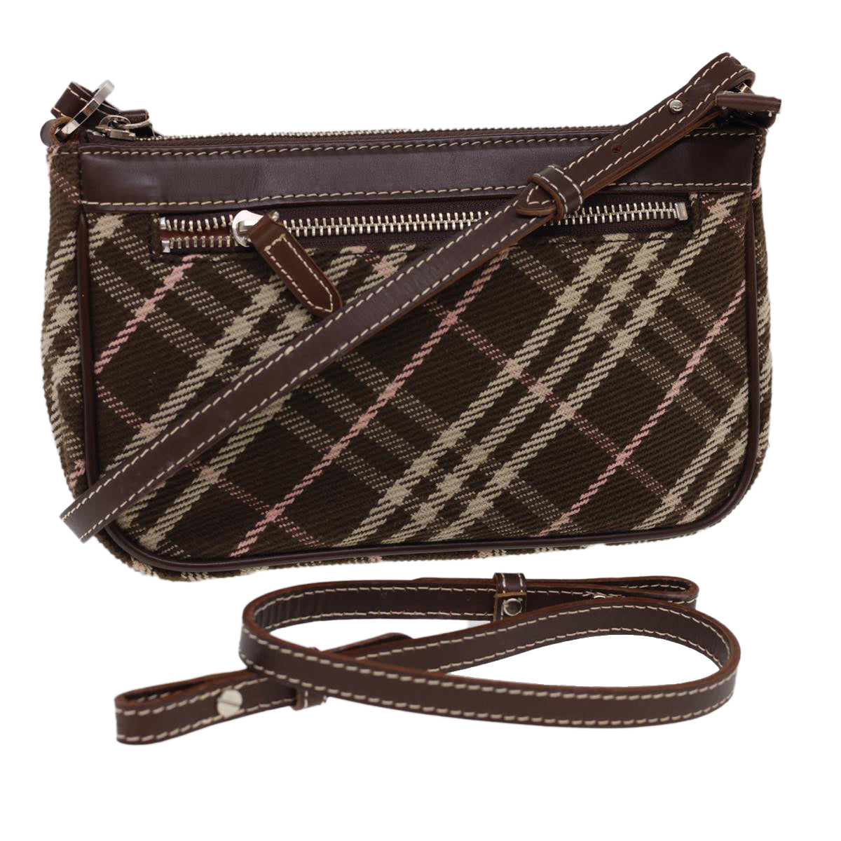 Burberry Nova Check Blue Label Shoulder Bag Canvas Brown Auth 40095