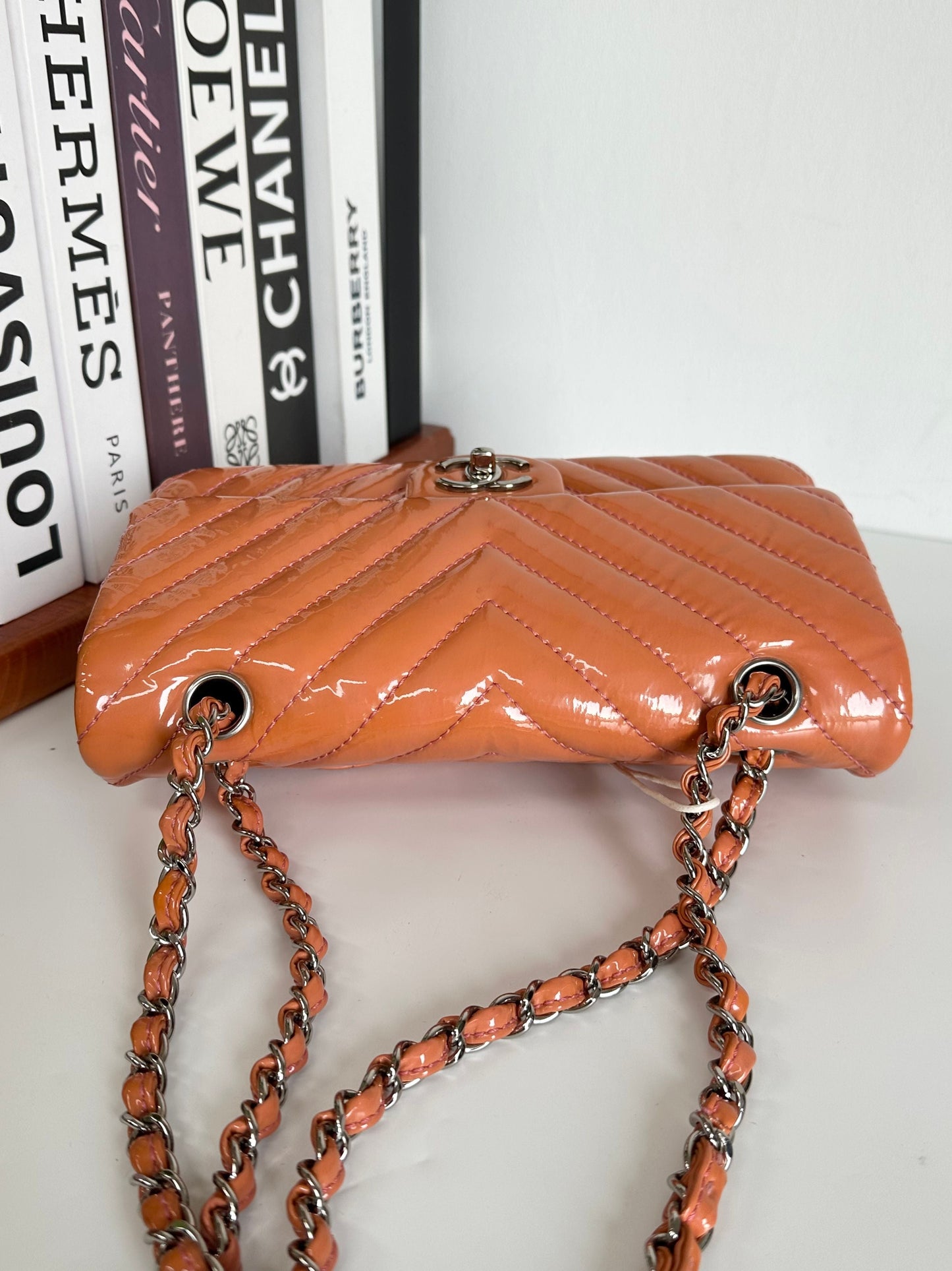 Chanel Patent Chevron Medium Flap Bag - Orange Shoulder Bags, Handbags #E