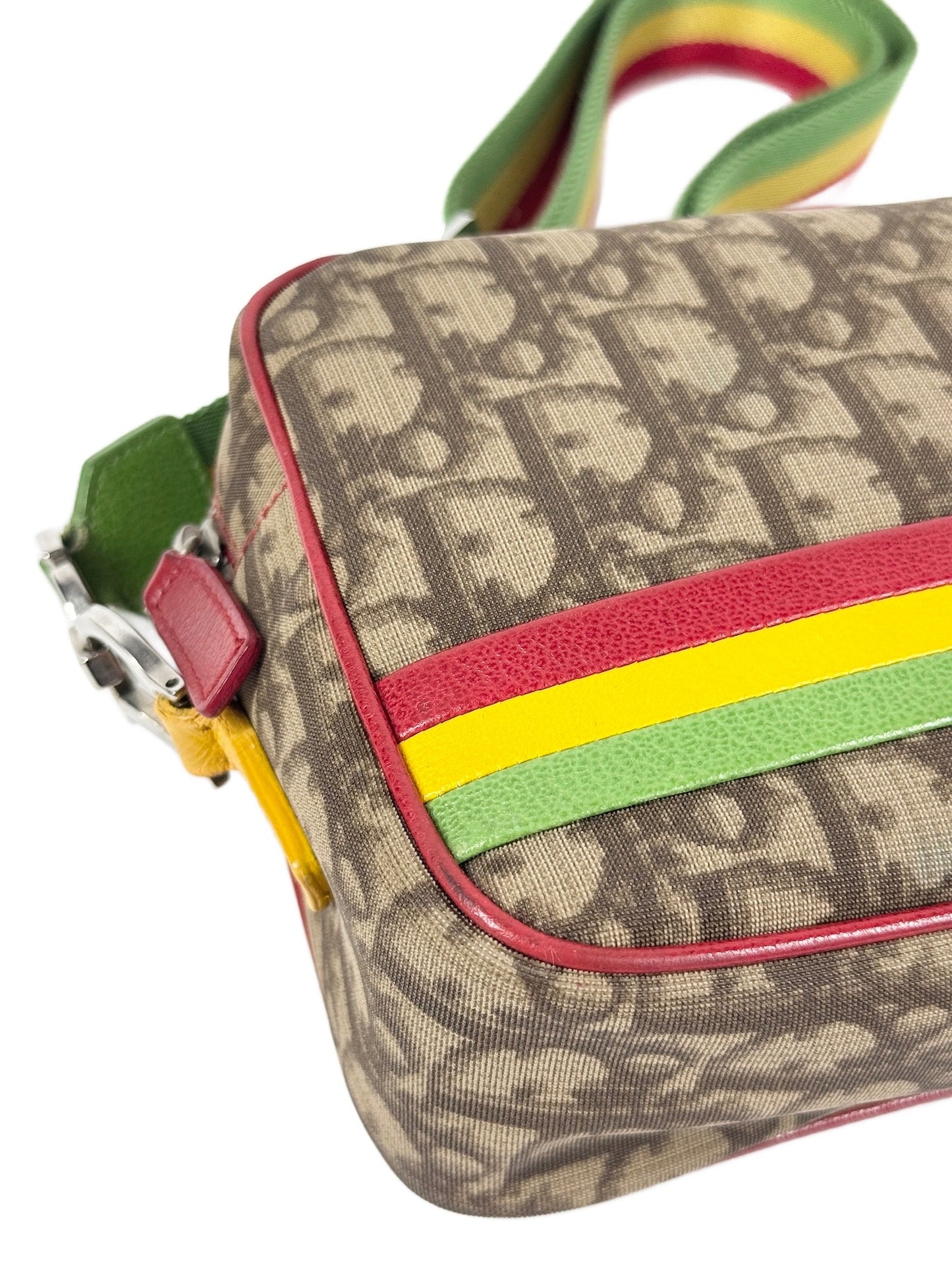 Dior Vintage 2004 Rasta Trotter Monogram Canvas 2 Camera Shoulder & Crossbody Bag