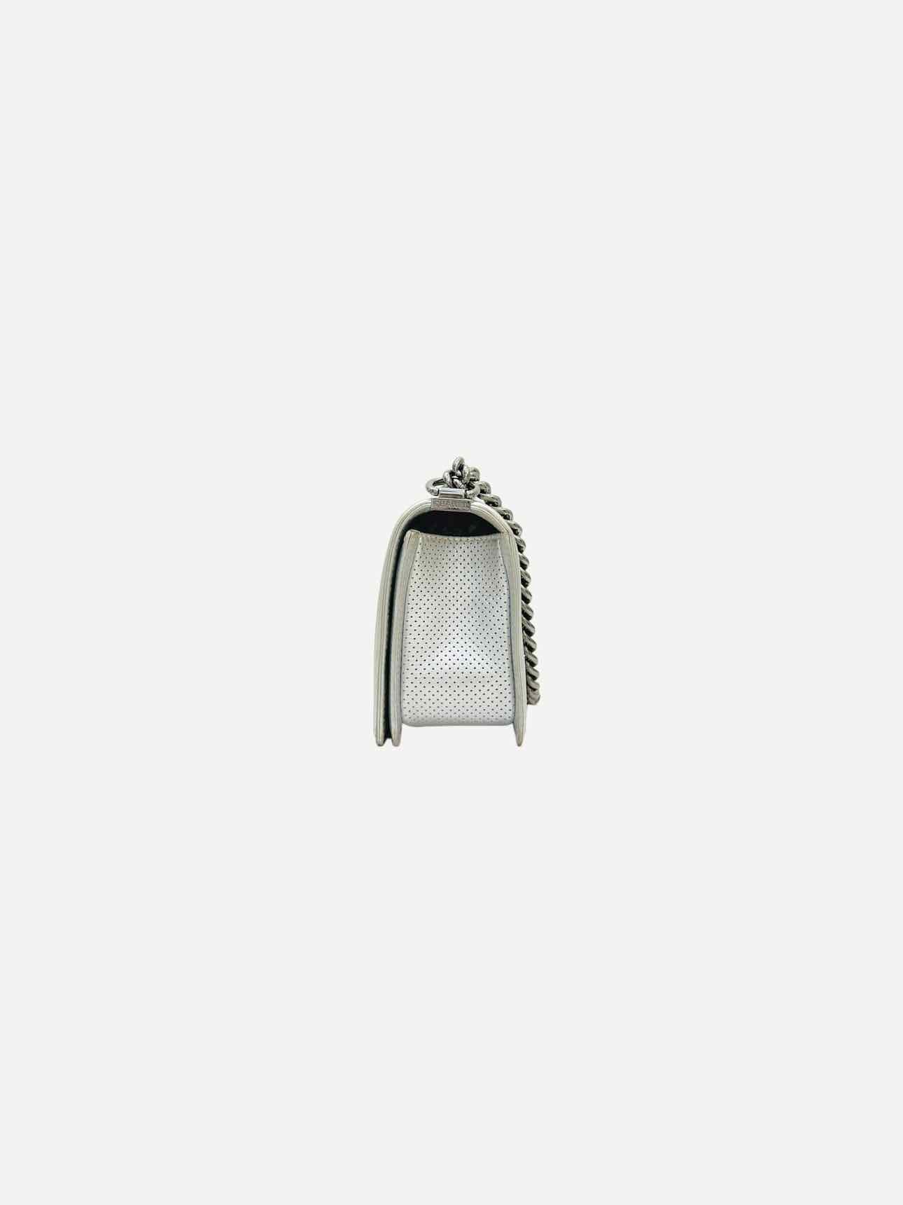 CHANEL New Boy Flap Silver Perforated Shoulder Bag