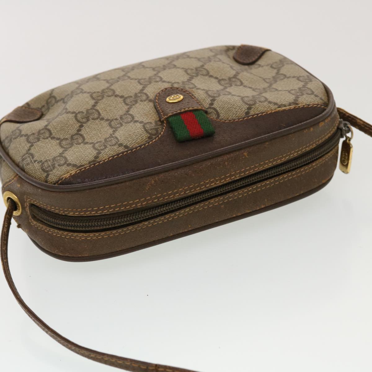 GUCCI GG Canvas Web Sherry Line Shoulder Bag Beige Red Green  43903