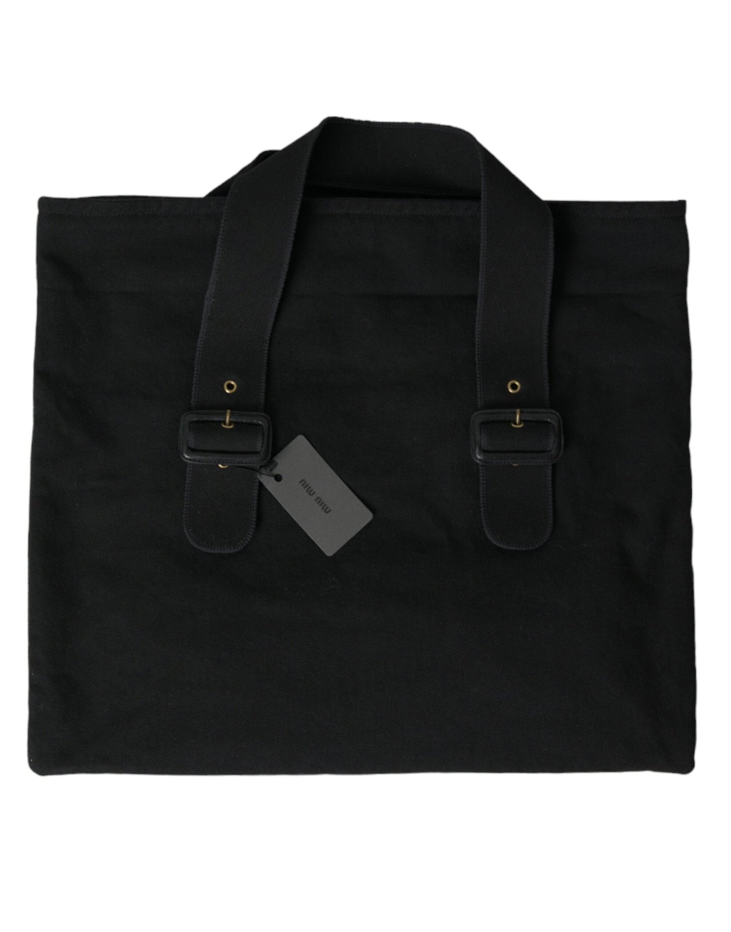 Miu Miu Black Canvas Denim Logo Shoulder Tote Shopping Bag