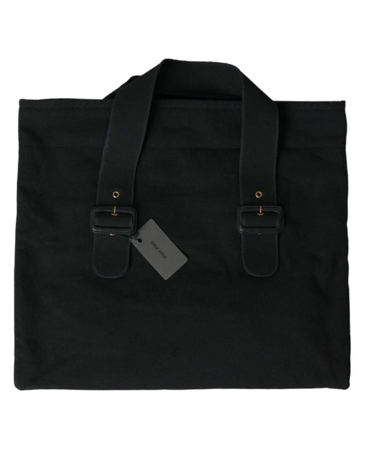 Miu Miu Black Canvas Denim Logo Shoulder Tote Shopping Bag