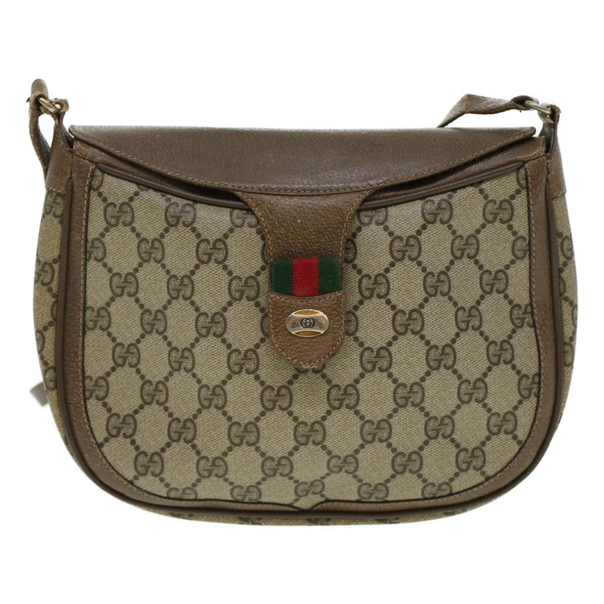 GUCCI GG Canvas Web Sherry Line Shoulder Bag Beige Red 10.02.056  44259