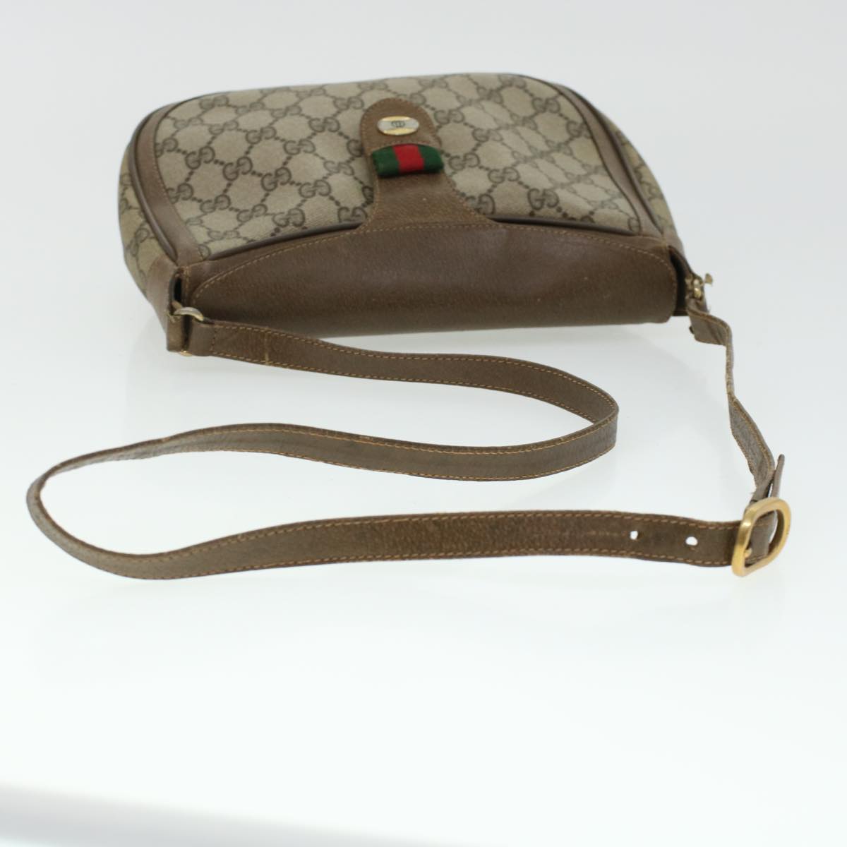 GUCCI GG Canvas Web Sherry Line Shoulder Bag Beige Red 10.02.056  44259