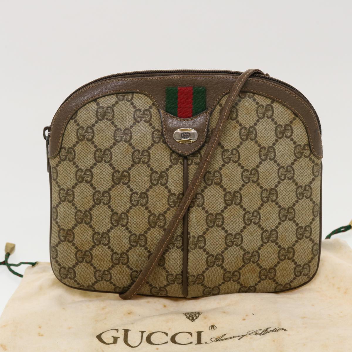 GUCCI GG Canvas Web Sherry Line Shoulder Bag Beige Red 904.02.047  44304