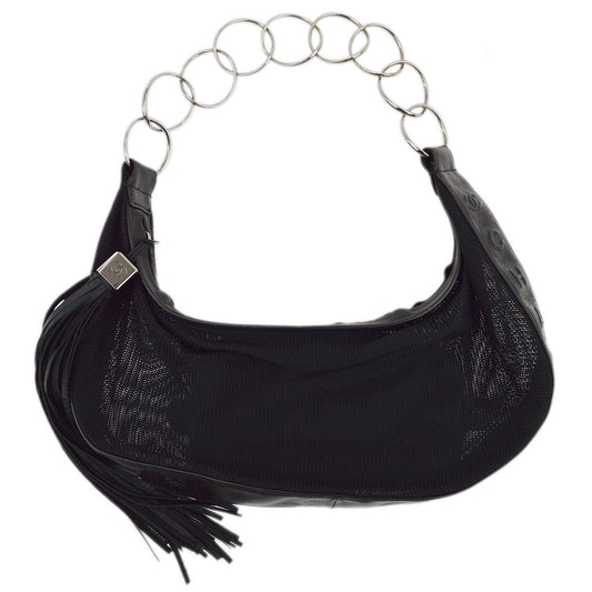 Chanel Black Canvas Fringe Mesh Shoulder Bag