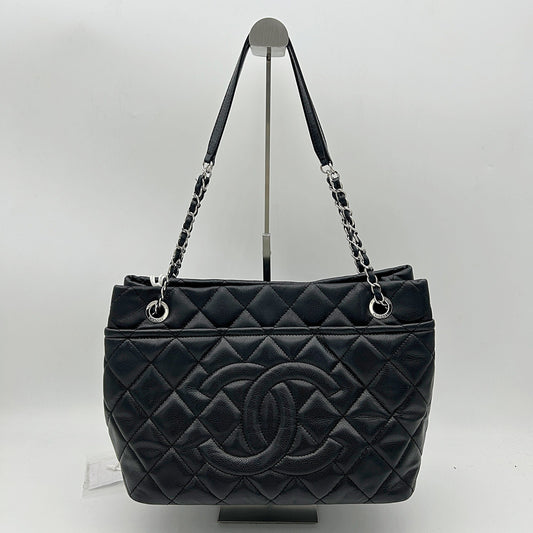 CHANEL Caviar Quilted CC Timeless Soft Tote Black LA27290