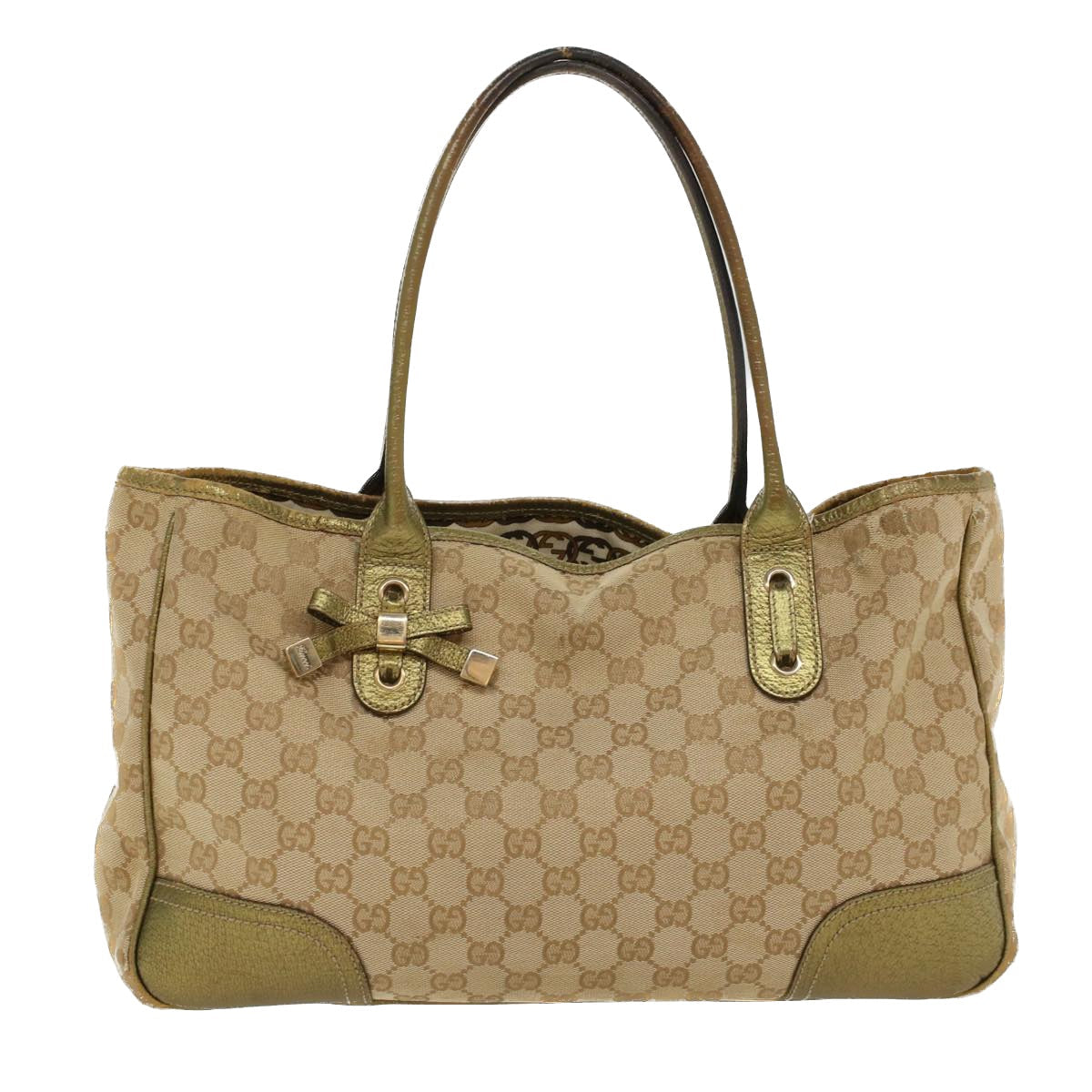 GUCCI GG Canvas Shoulder Bag Leather Beige Gold 168805  47525
