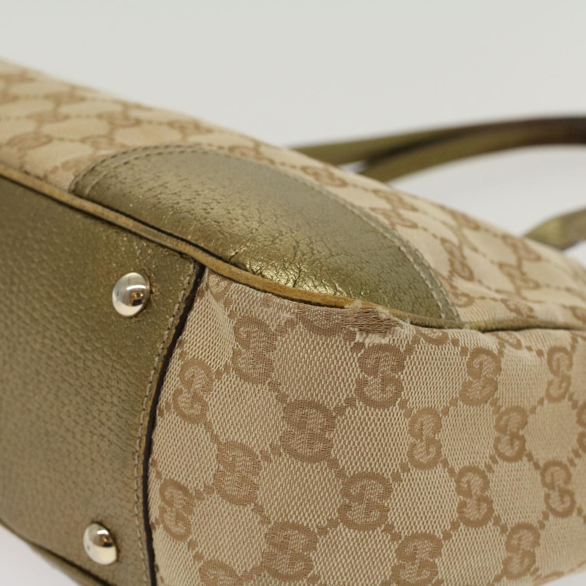 GUCCI GG Canvas Shoulder Bag Leather Beige Gold 168805  47525