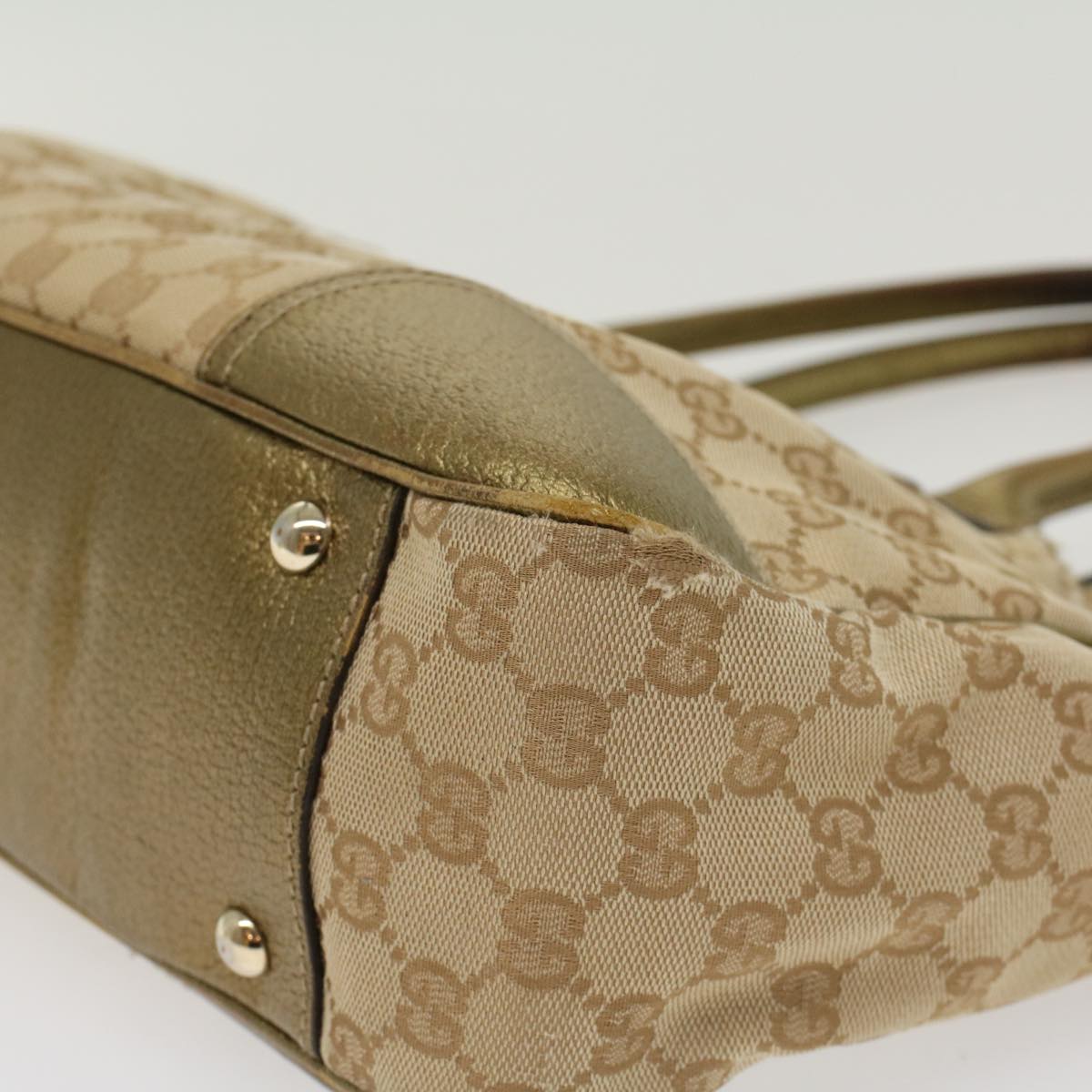 GUCCI GG Canvas Shoulder Bag Leather Beige Gold 168805  47525