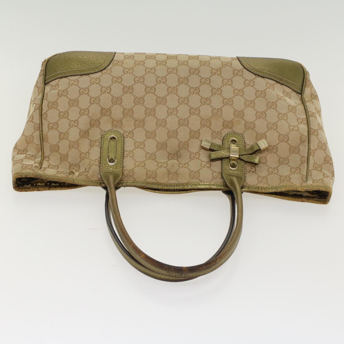 GUCCI GG Canvas Shoulder Bag Leather Beige Gold 168805  47525