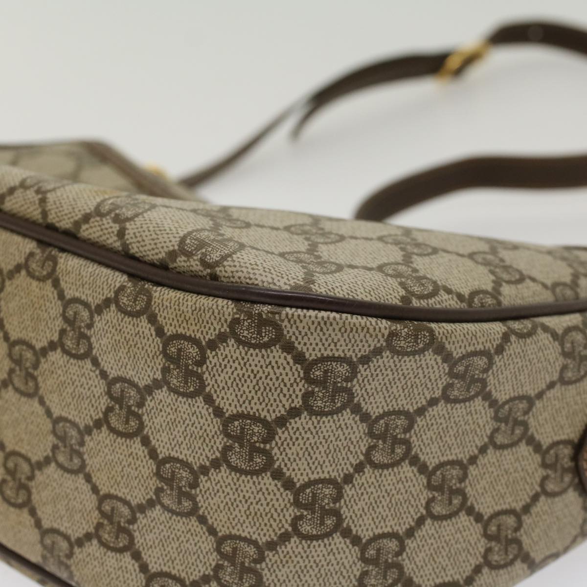 GUCCI GG Canvas Web Sherry Line Shoulder Bag PVC Leather Beige Green  47988