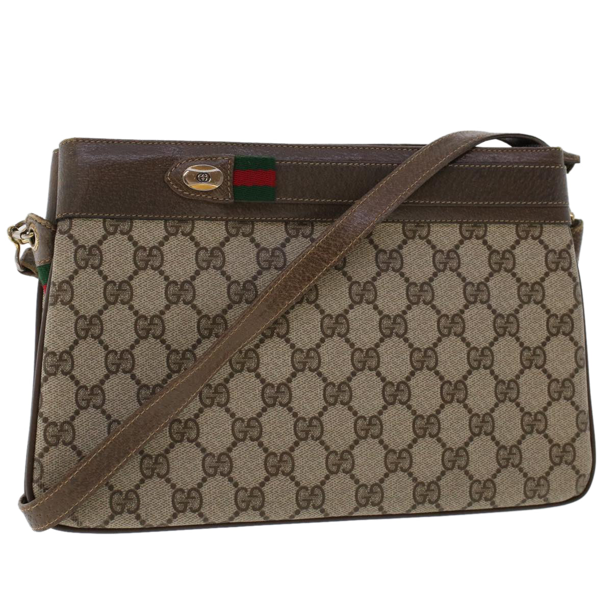 GUCCI GG Canvas Web Sherry Line Shoulder Bag Beige Red 904.02.035..  48148