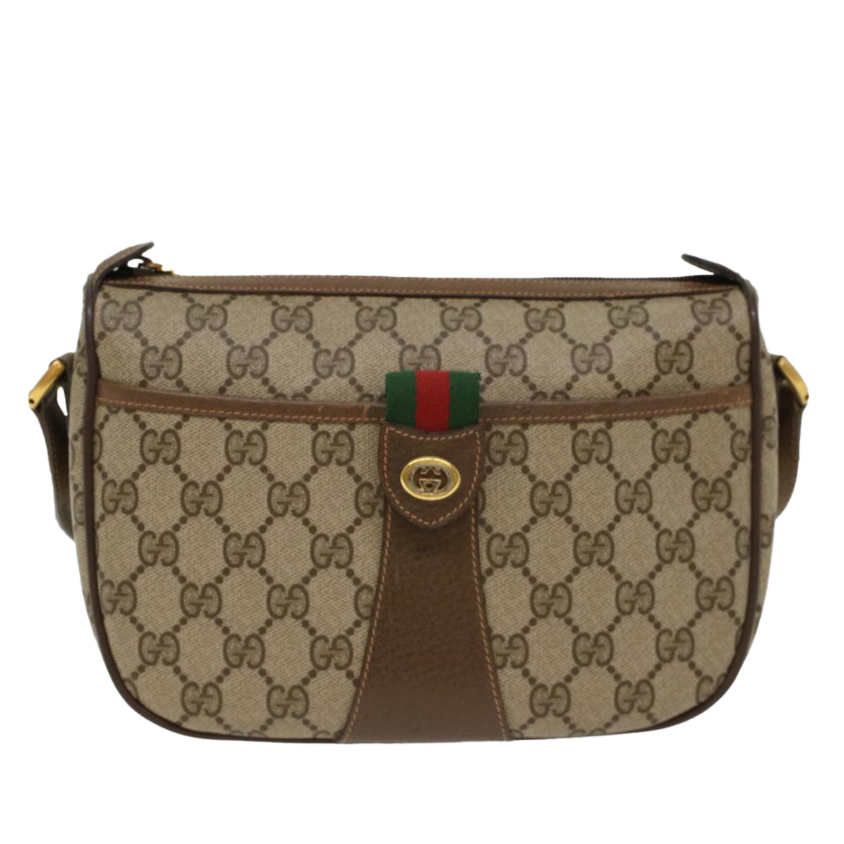 GUCCI GG Canvas Web Sherry Line Shoulder Bag Beige Green 39.02.032  48249