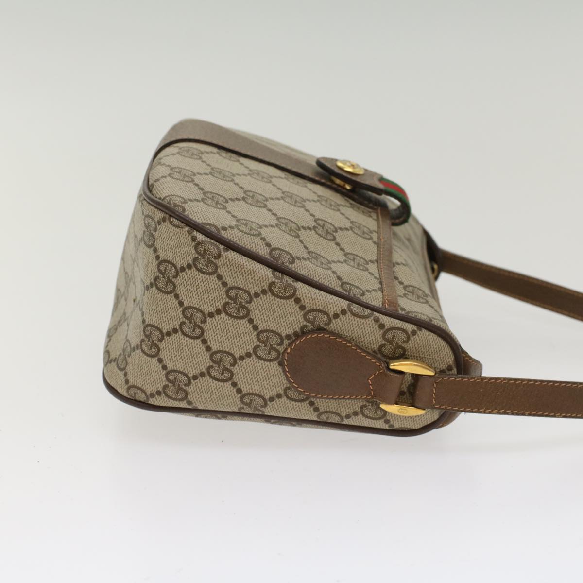 GUCCI GG Canvas Web Sherry Line Shoulder Bag Beige Green 39.02.032  48249