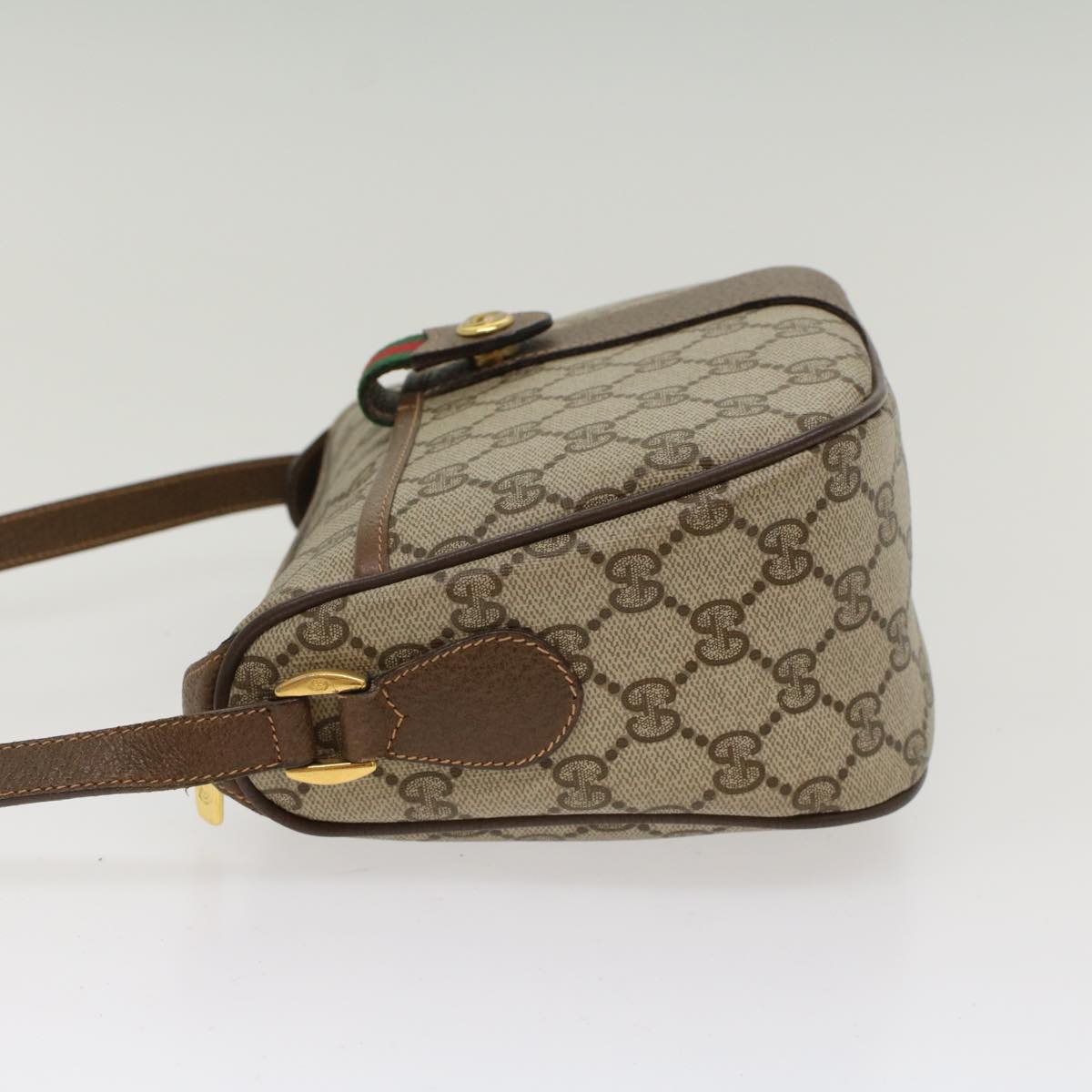 GUCCI GG Canvas Web Sherry Line Shoulder Bag Beige Green 39.02.032  48249