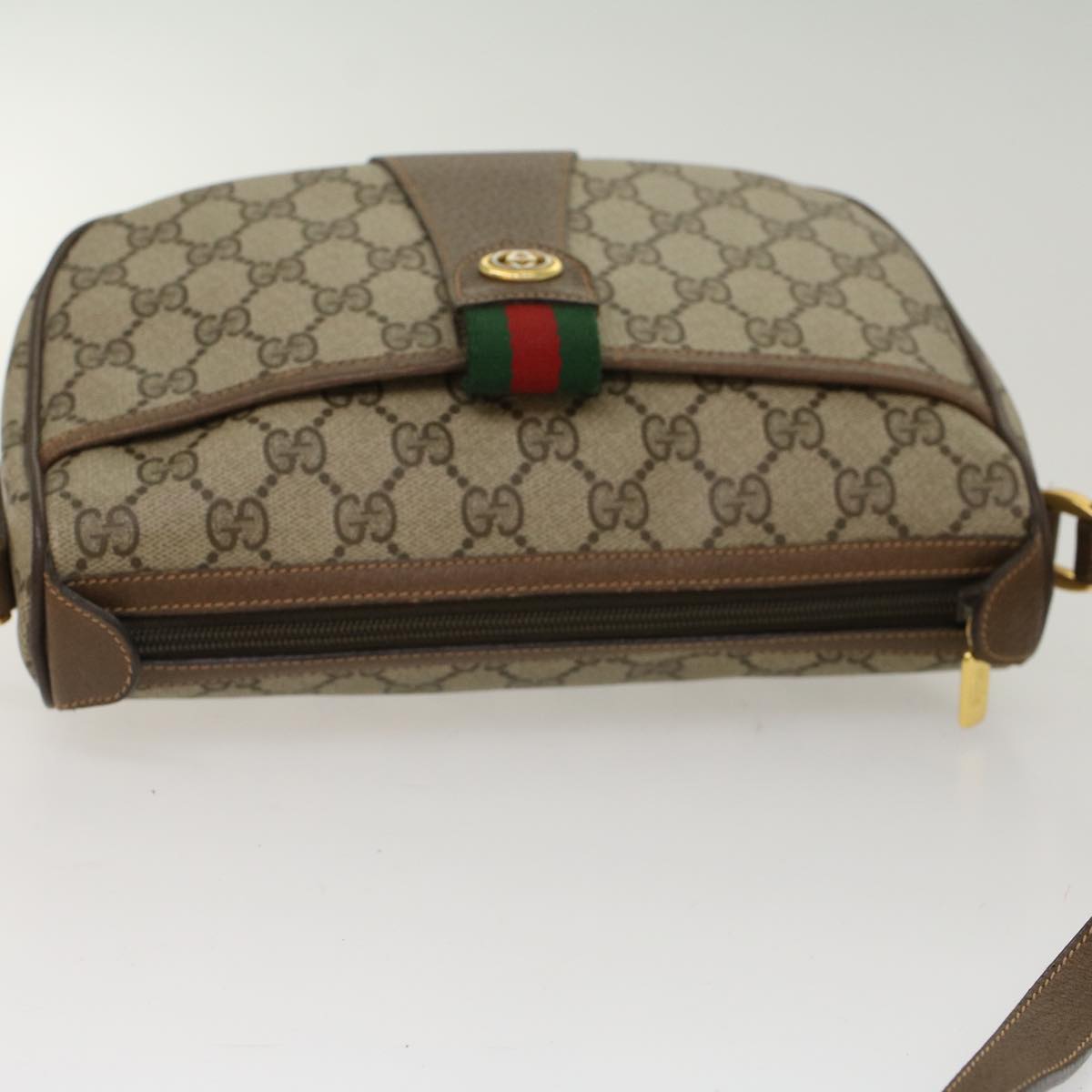 GUCCI GG Canvas Web Sherry Line Shoulder Bag Beige Green 39.02.032  48249