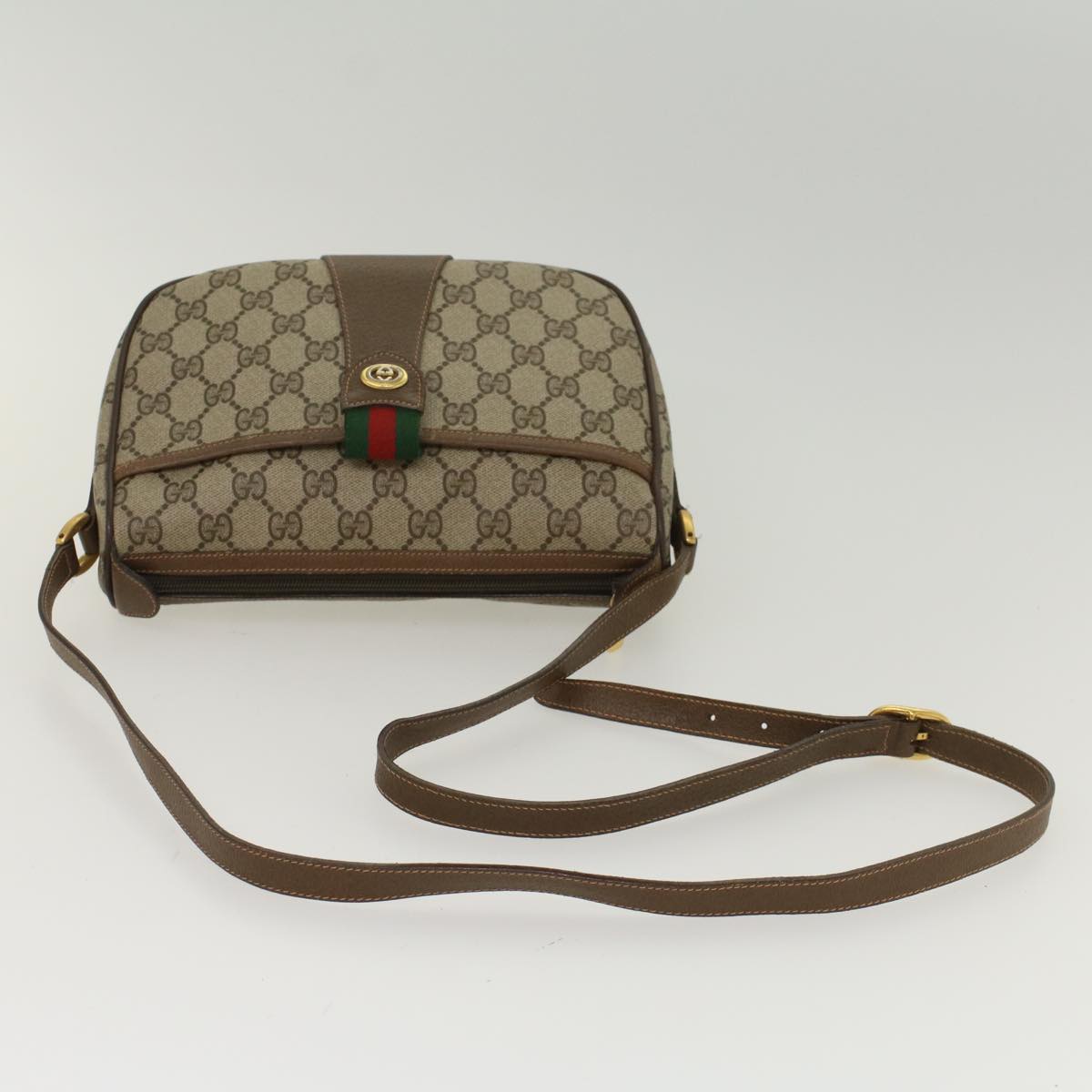 GUCCI GG Canvas Web Sherry Line Shoulder Bag Beige Green 39.02.032  48249