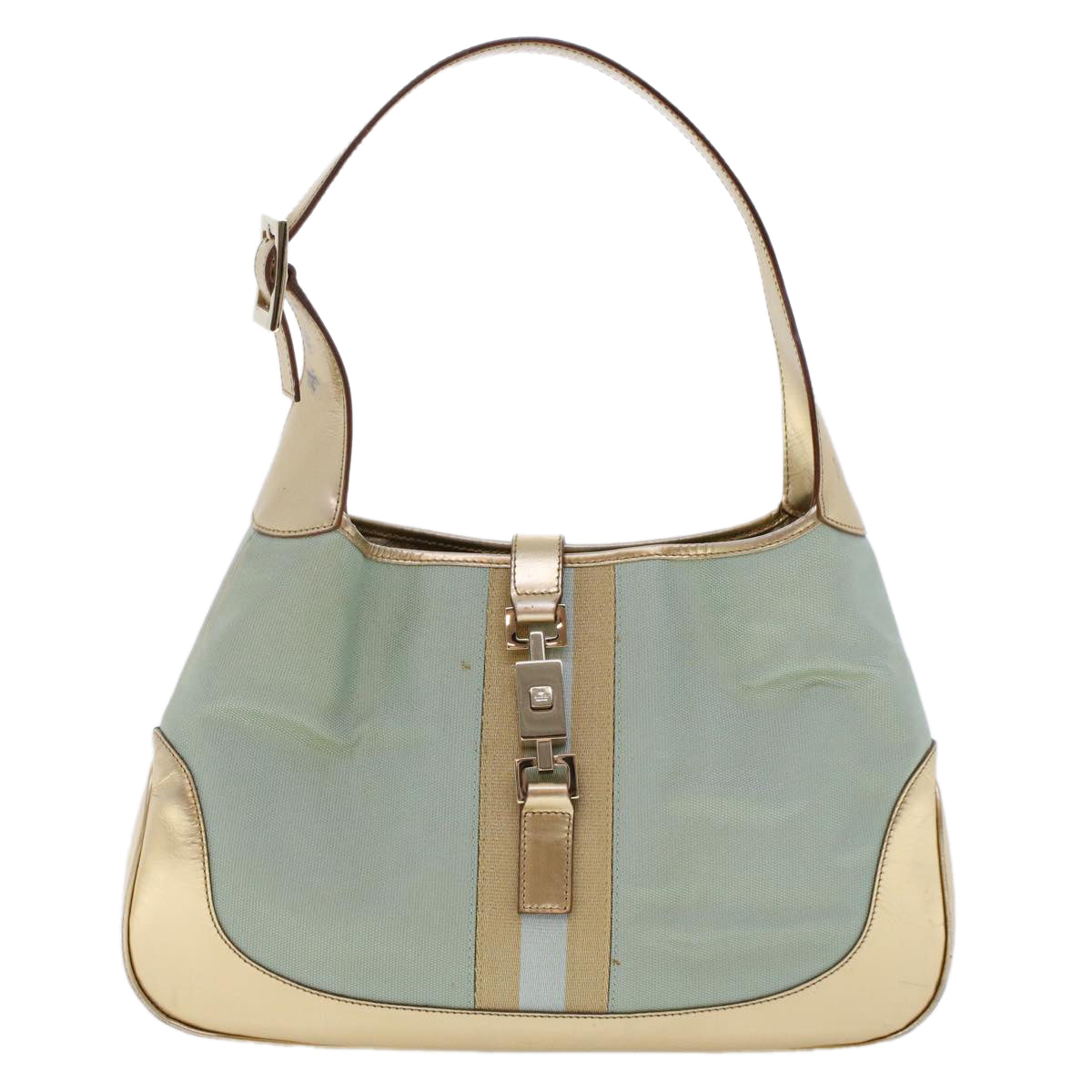 GUCCI Jackie Sherry Line Shoulder Bag Nylon Leather Light Blue Beige  48751