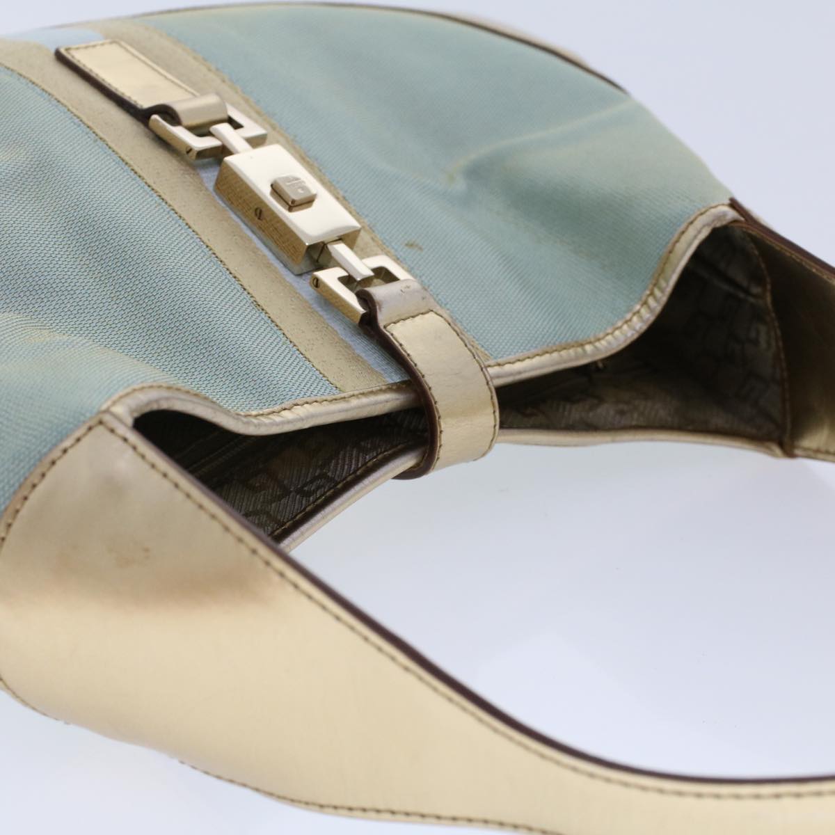 GUCCI Jackie Sherry Line Shoulder Bag Nylon Leather Light Blue Beige  48751