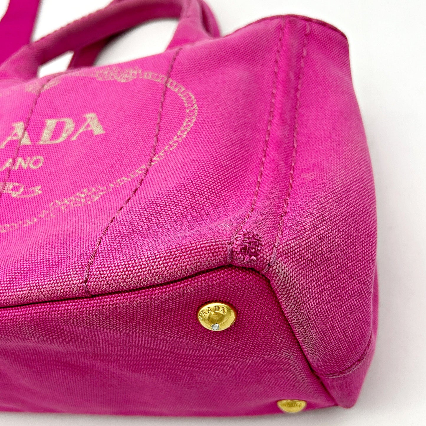 Pre-owned Prada  Denim Small Canapa Logo Tote Peonia LA10326