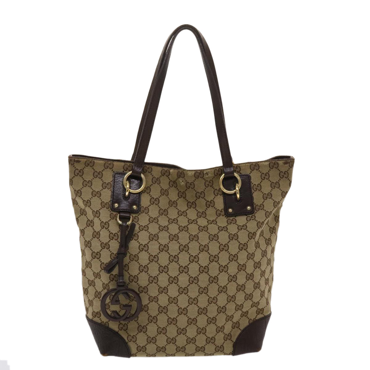 GUCCI GG Canvas Tote Bag Beige Dark Brown  49048