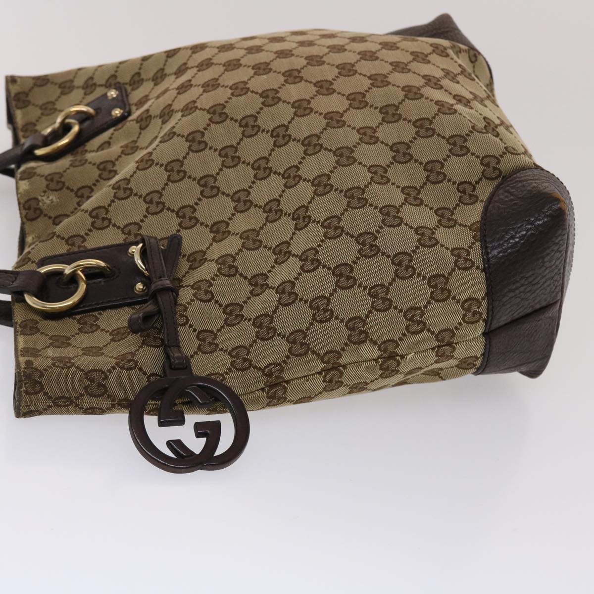 GUCCI GG Canvas Tote Bag Beige Dark Brown  49048