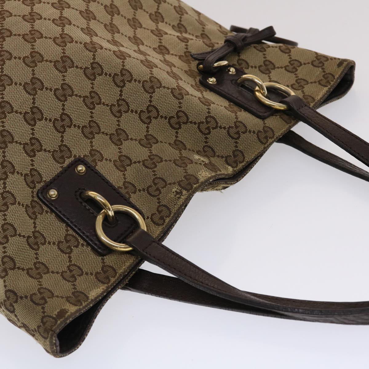 GUCCI GG Canvas Tote Bag Beige Dark Brown  49048