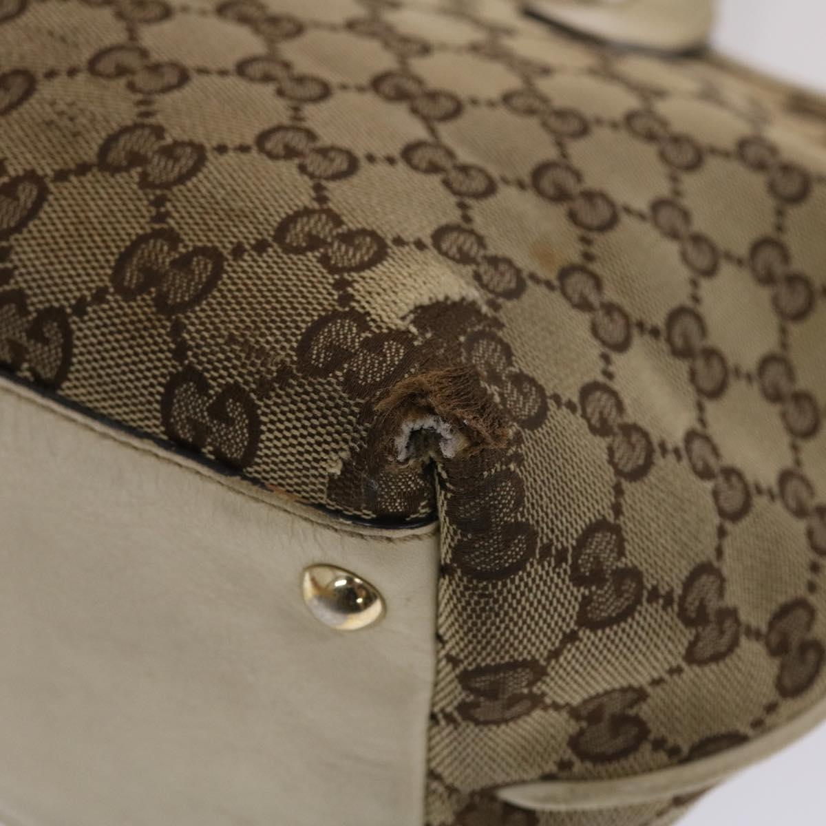 GUCCI GG Canvas Tote Bag Beige White  49053